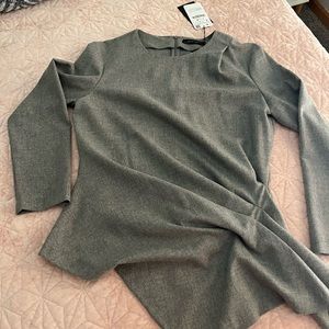 Zara Gray Long Sleeve Twist-Front Blouse